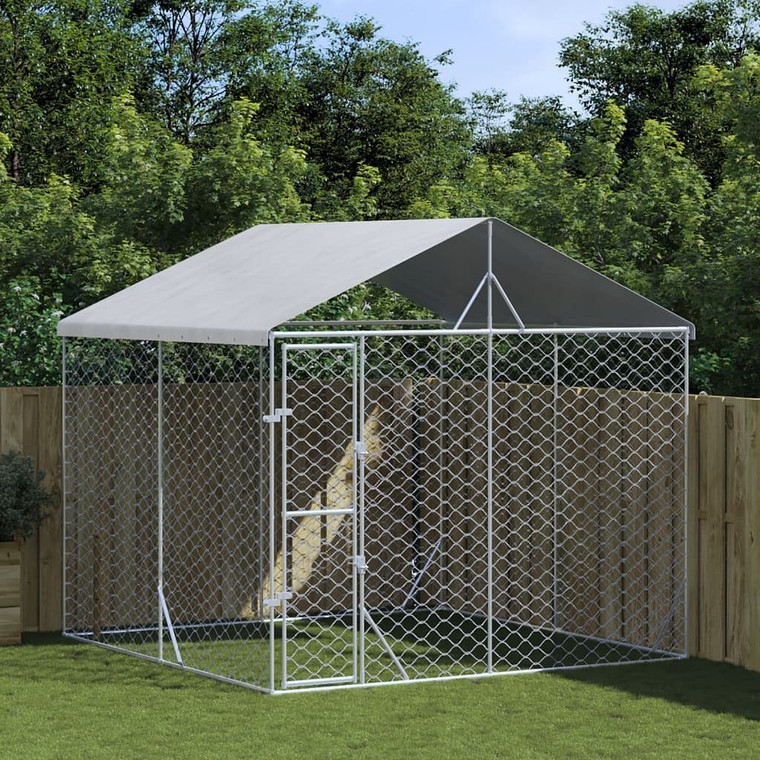 Outdoor Dog Kennel Silver Galvanized Steel Large Durable A949-3190486