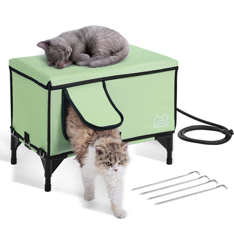 VEVOR Elevated Heated Cat House Cuboid Kitty Shelter with Heated Pad Green (L) E415-ZFTSBYMBHSNJMM05RV1
