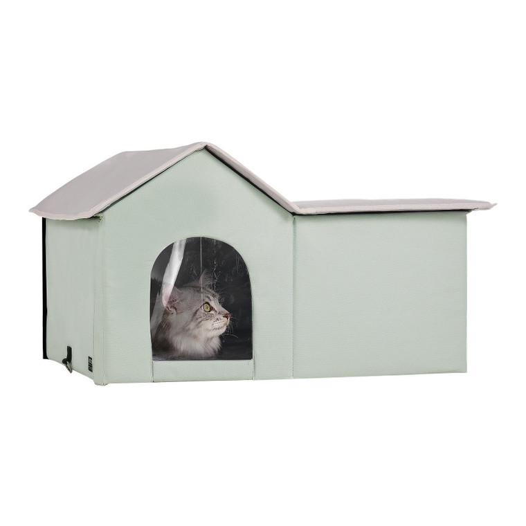VEVOR Heated Cat House Foldable Kitty Shelter with Heated Pad Green Large E415-FWSBYMBHSNJBGX6FWV1
