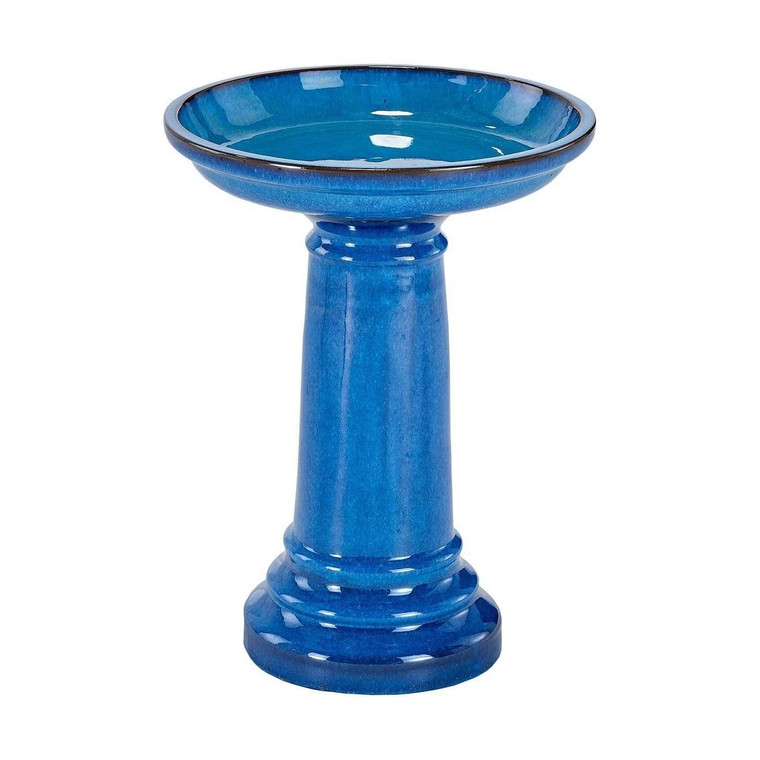 2 Gallon Blue Ceramic Traditional Outdoor Patio Garden Birdbath Q280-AVCBTBB13594