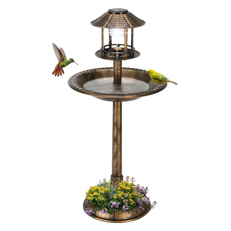 Outdoor Garden Birdbath in Bronze Finish with Solar Light Q280-HRSTB389125437
