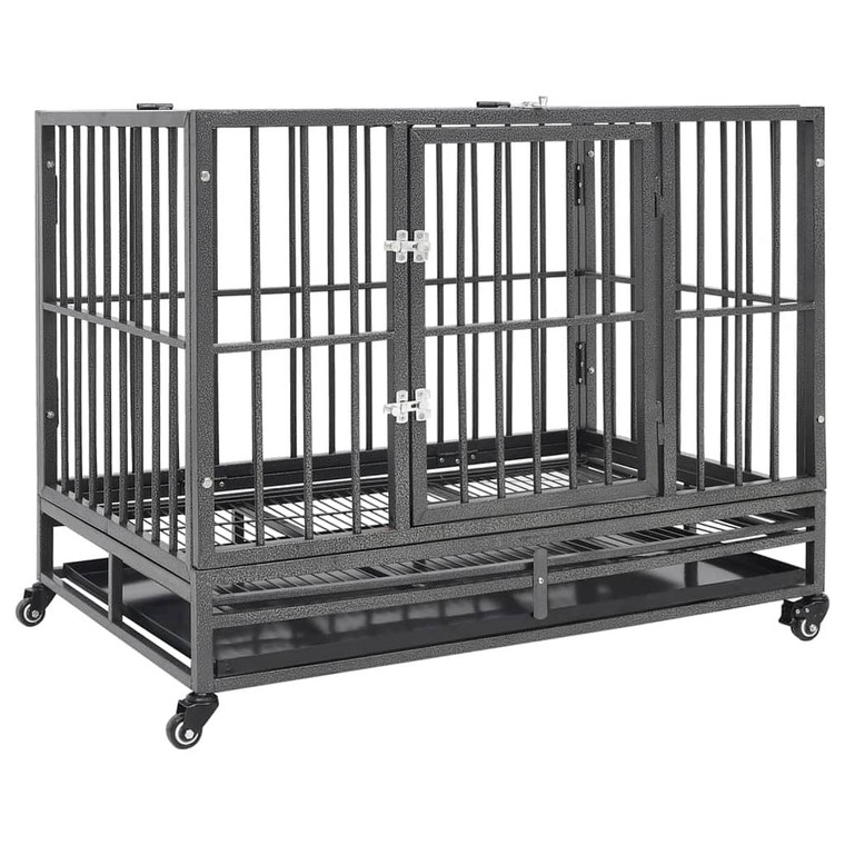 Dog Cage Black and Silver Steel with silver spray painting Large A949-171492