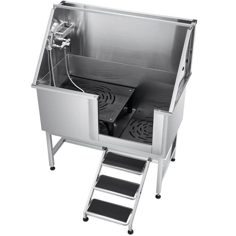 50 Inch Dog Grooming Bath Tub Stainless Steel w Stairs Water Filter Left E415-BXGCWYG50CSLNZPKYV0