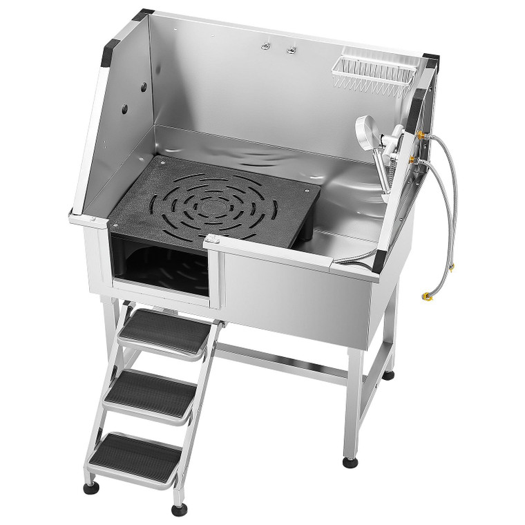 38" Dog Grooming Bath Tub Stainless Steel w/ Stairs Faucet Left Door E415-BXGCWYG38CZJ4VWJJV0