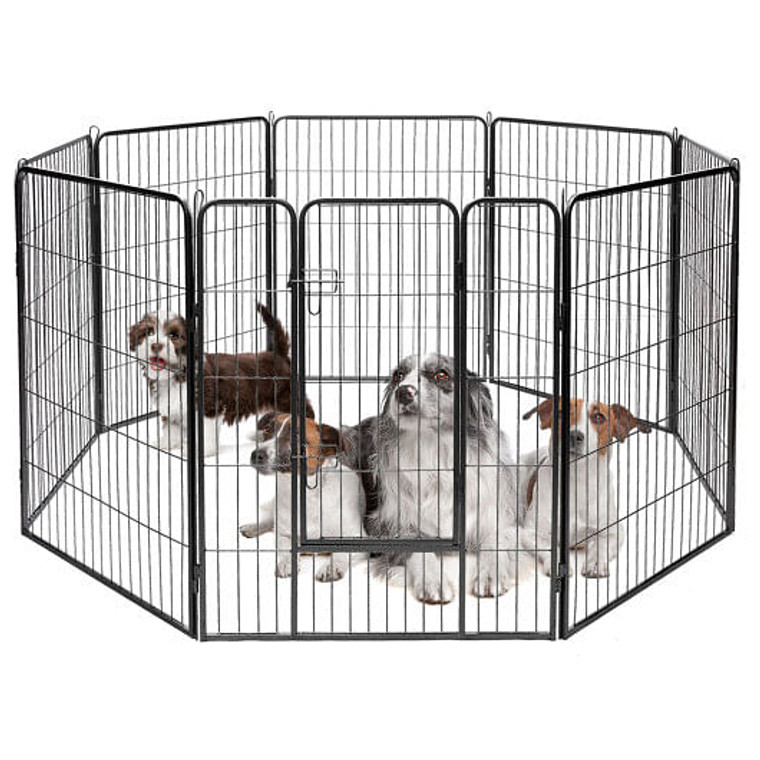 8 Metal Panel Heavy Duty Pet Playpen Dog Fence with Door-48 inches - Color: Black - Size: 48 inches D681-PS7442
