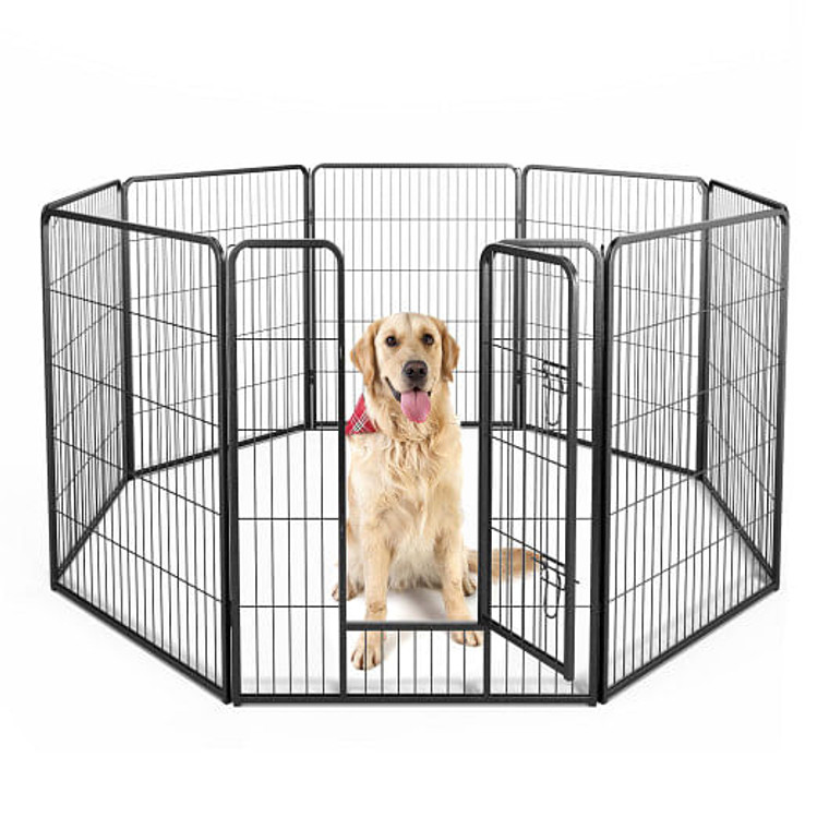 8 Panel 40 Inch Height Pet Fence Indoor Outdoor-40 inches - Size: 40 inches D681-PU10043BK