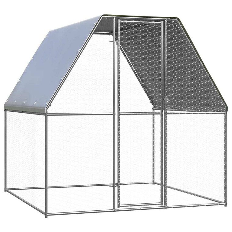  Chicken Cage Silver and Silver Grey Galvanized steel, Polyethylene A949-150776