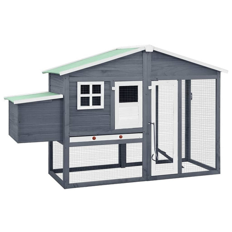  Chicken Coop Grey and White Solid fir wood, plywood, galvanized steel A949-170865