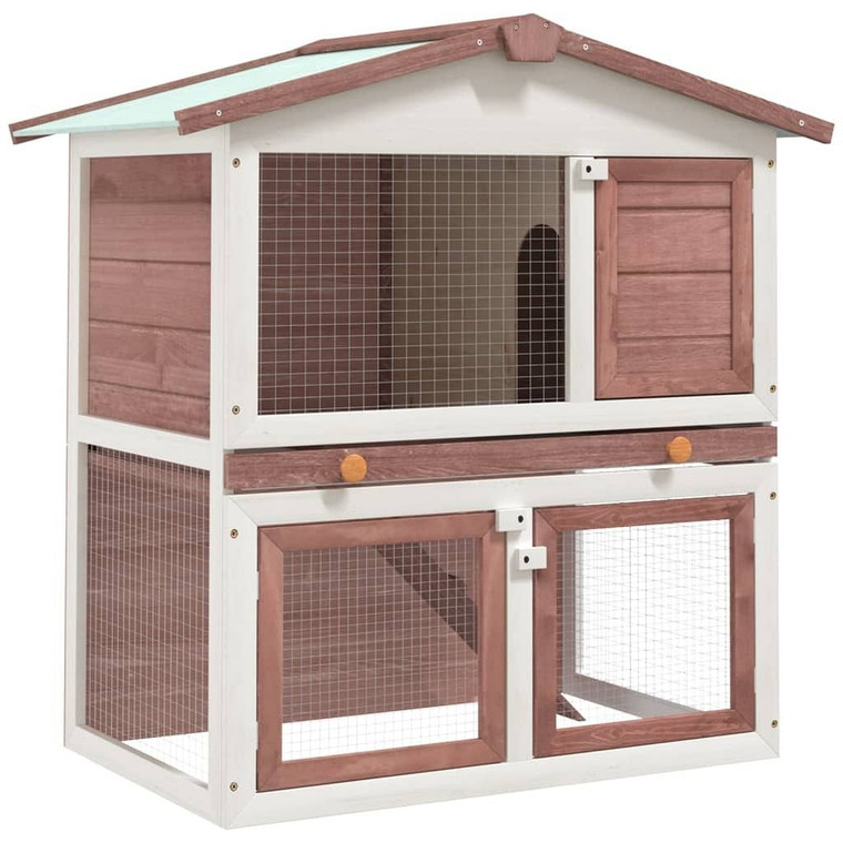  Rabbit Hutch Brown Solid pine wood, Powder-coated iron wire, Plywood A949-170838
