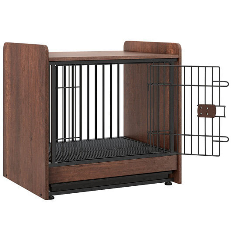 Dog Crate Indoor Dog Cage with Removable Tray and Lockable Door - Color: Rustic Brown D681-PU10046
