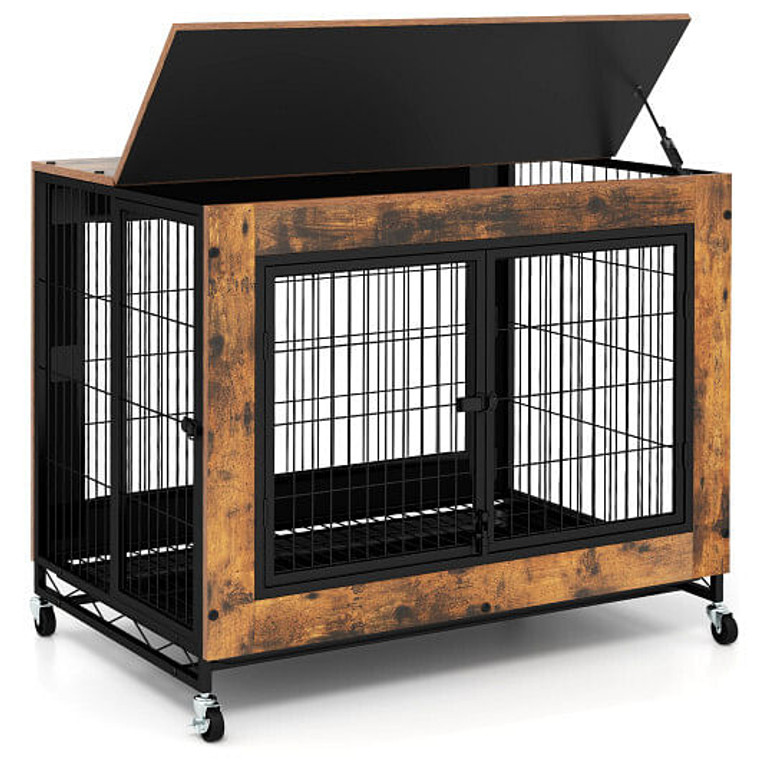 Industrial Dog Kennel with Flip-up Top 3 Lockable Doors and Removable Tray-Rustic Brown - Color: Ru D681-PU10060CF