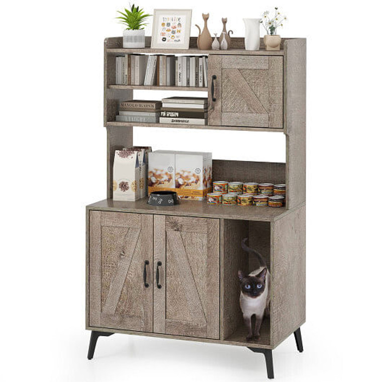 Large Cat Litter Box Enclosure with Display Storage Shelves-Oak - Color: Oak D681-PV10289OA