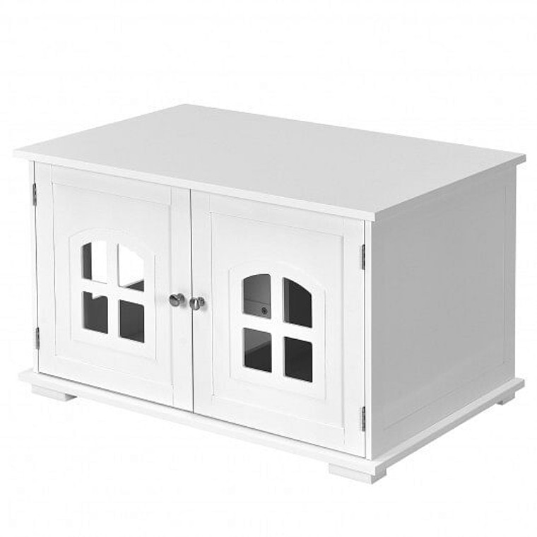Large Wooden Cat Litter Box Enclosure Hidden Cat Washroom with Divider White - Color: White D681-PS7425WH