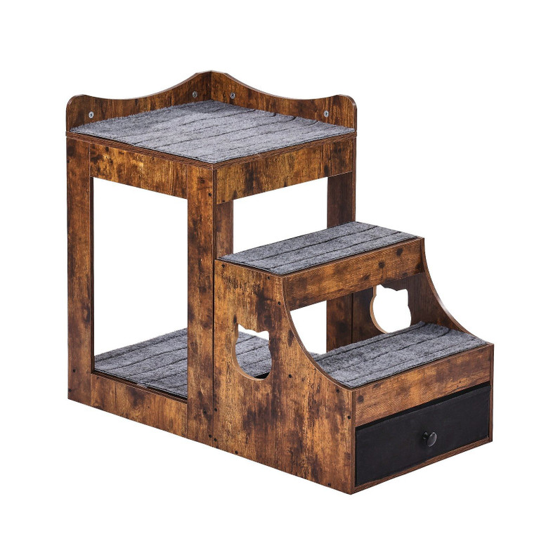VEVOR Pet Bunk Bed with Stairs Dog/Cat Window Perch with Storage Indoor Brown E415-SXPSCWSCCZSXMPZCPV0