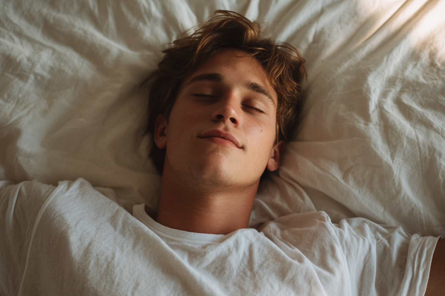 Man restfully sleeping in bed