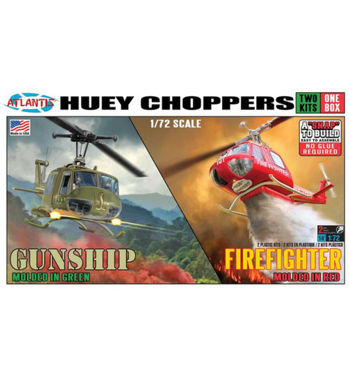 Atlantis Models Huey Chopper 2 Pack Fire Fighter and Gunship 1/72 AANM1026