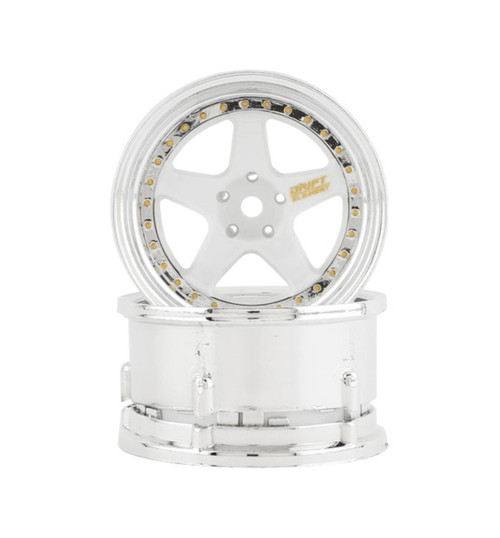 DS Racing Drift Element 5 Spoke Drift Wheels (White & Chrome w/Gold DSC-DE-011