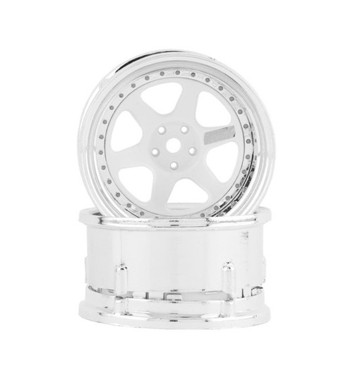 DS Racing Drift Element 6 Spoke Drift Wheels (White & Chrome) (2) DSC-DE-210