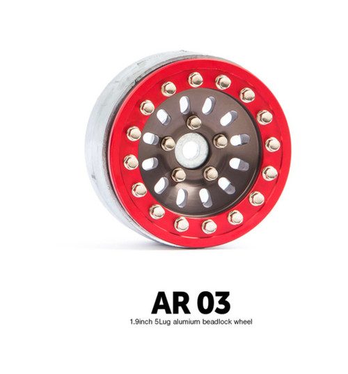 G-Made Ar03 1.9 5-Lug Aluminum Beadlocks Titanium-Red GMA70387