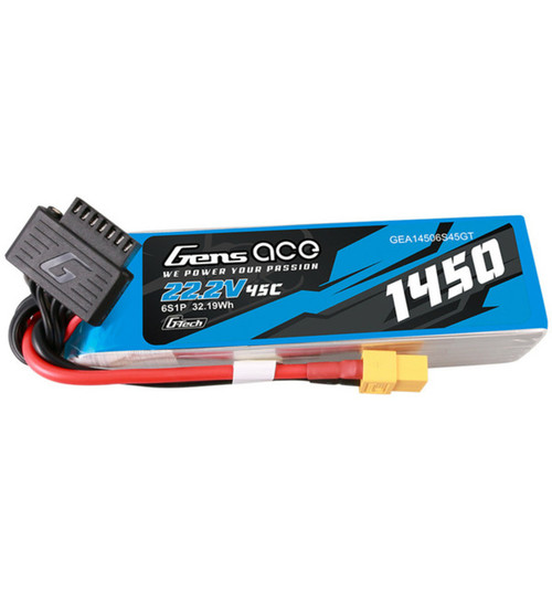 Gens Ace 22.2V 1450mAh 6S 45C G-Tech Smart LiPo: XT60 GEA14506S45GT