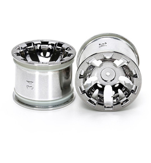 Tamiya T3-01 Wheels for Rear Wide Pin Spike Tires Chrome Plated 2 Piece TAM54833