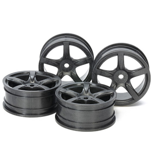 Tamiya RC 24mm Med Narrow 5 Sp Wheels - Black Offset 0 (Hard) 4 pieces TAM54739