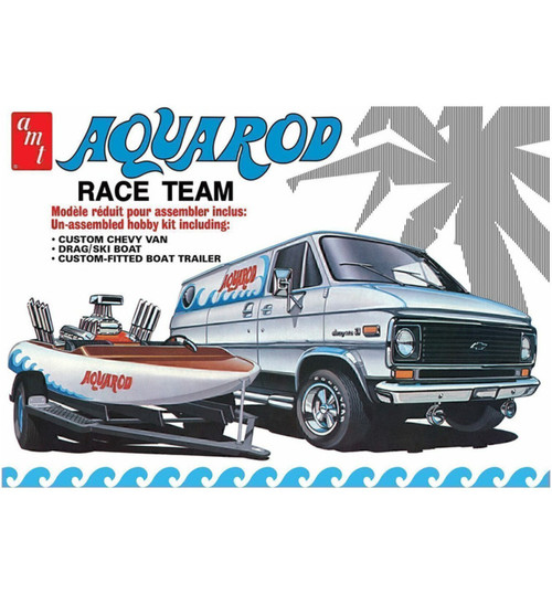 AMT Aqua Rod Race 75&amp;apos; Chevy Van Race Boat Trailer 1/25 AMT1338