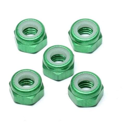 X Spede M5 Aluminum Locknuts with Nylon Inserts (5)(Green) LNM505