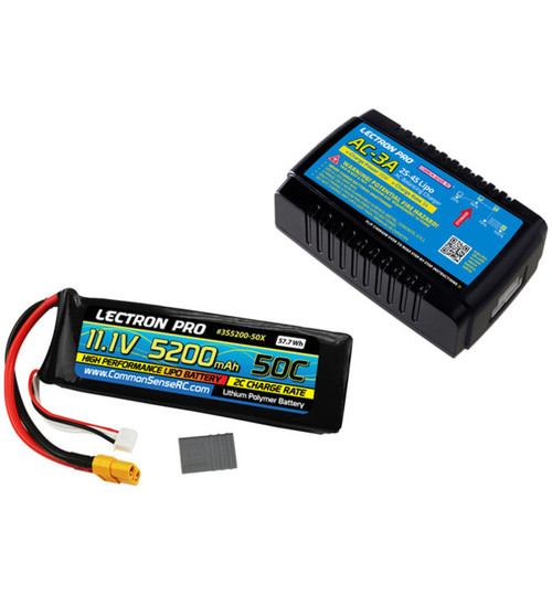 Common Sense RC AC-3A Charger + 1 x 11.1V 5200mah 50C w/ XT60 CMSPP-032