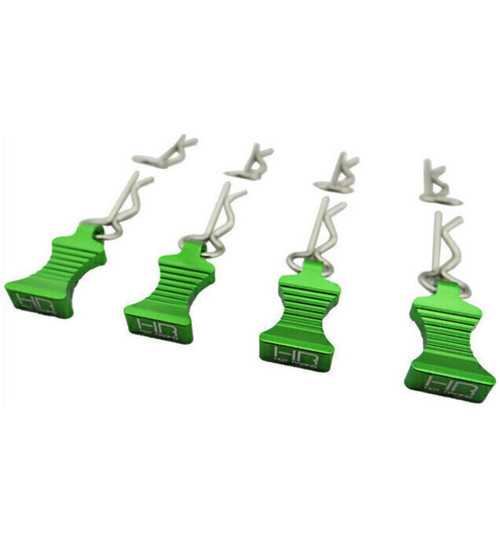 Hot Racing 1/10 Green Aluminum Ez Pulls (4) Body Clips (8) AC03EZ05