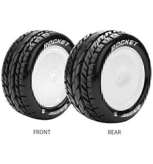 Louise RC E-Rocket 1/10 4WD Rear Buggy Tire Soft Mounted On White  LOULT3188SWKR