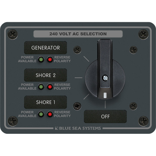 8361 - Blue Sea 8361 AC Rotary Switch Panel 65 Ampere 3 Positions + OFF, 3 Pole