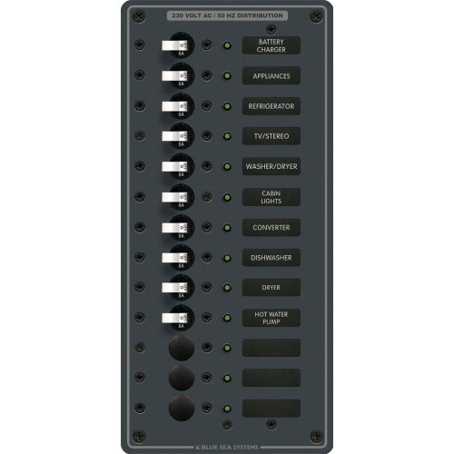 8580 - Blue Sea 8580 AC 13 Position 230v (European) Breaker Panel (White Switches)