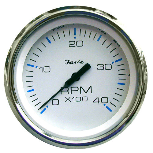 33842 - Faria Chesapeake White SS 4" Tachometer - 4,000 RPM (Diesel - Mechanical Takeoff & Var Ratio Alt)