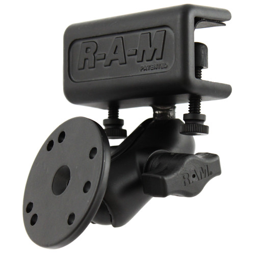 RAM-B-177-202U - RAM Mount Glare Shield Clamp Mount w/Short Double Socket Arm & Round Base Adapter w/AMPs Hole Pattern