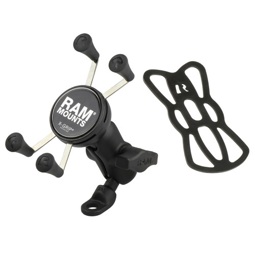 RAM-B-272-A-UN7 - RAM Mount 9mm Angled Base Motorcycle Mount w/Short Double Socket Arm &amp; Universal X-Grip&reg; Cell/iPhone Cradle