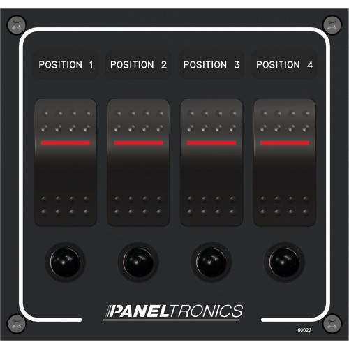 9960022B - Paneltronics Waterproof Panel - DC 4-Position Illuminated Rocker Switch & Circuit Breaker