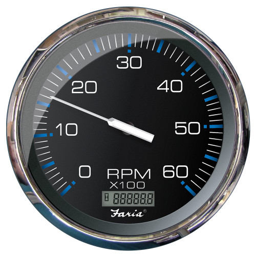 33763 Faria 5" Tachometer w/Digital Hourmeter (6000 RPM) (Gas) (Inboard) Chesapeake Black w/Stainless Steel