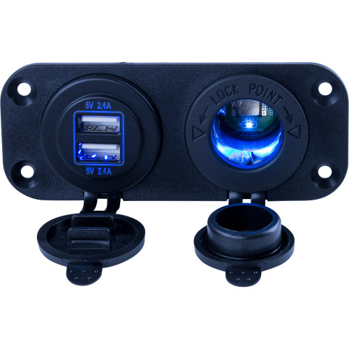 426505-1 Sea-Dog Double USB & Power Socket Panel