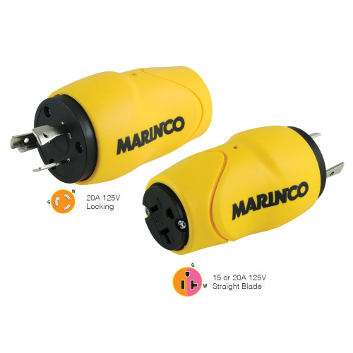 S20-15 - Marinco Straight Adapter 20Amp Locking Male Plug to 15Amp Straight Female Adapter