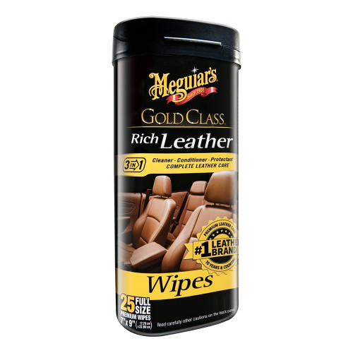 G10900 Meguiar's Gold Class Rich Leather Cleaner & Conditioner Wipes - 25 Full Size 7" x 9" Premium Wipes