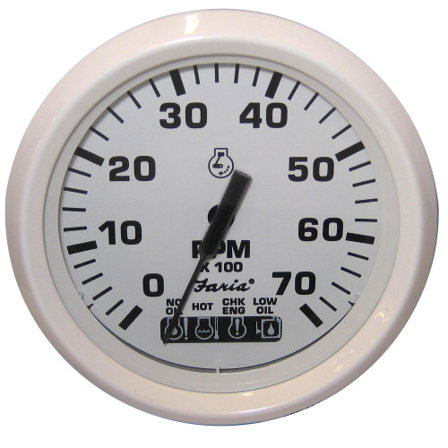 33150 - Faria Dress White 4" Tachometer w/Systemcheck Indicator - 7,000 RPM (Gas - Johnson / Evinrude Outboard)