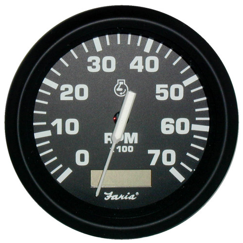 32840 - Faria Euro Black 4" Tachometer w/Hourmeter - 7,000 RPM (Gas - Outboard)