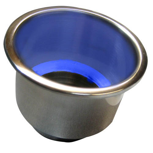 S-3511BC - Whitecap Flush Mount Cup Holder w/Blue LED Light - Stainless Steel