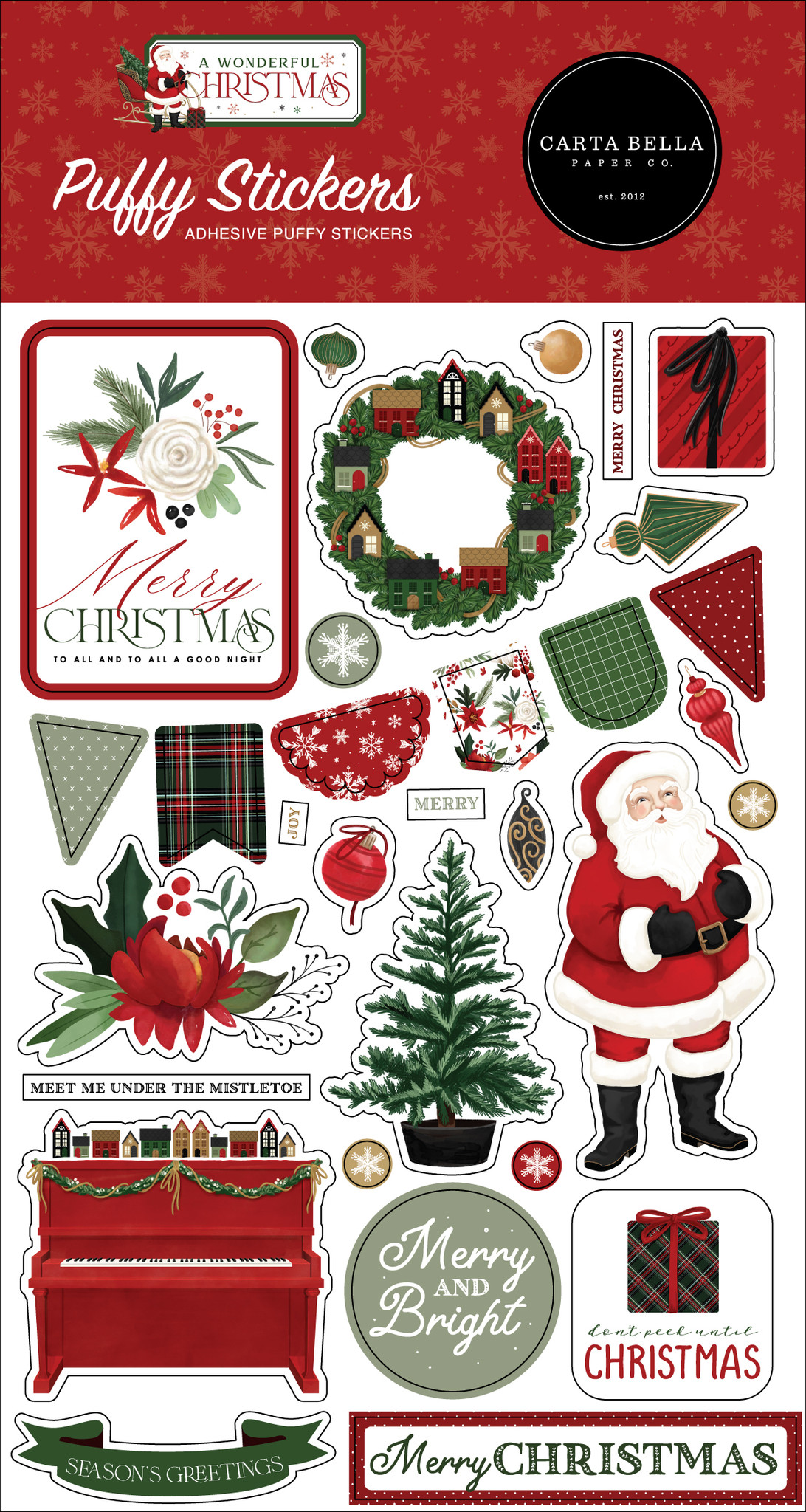 Merry Christmas Stickers in Red & Green