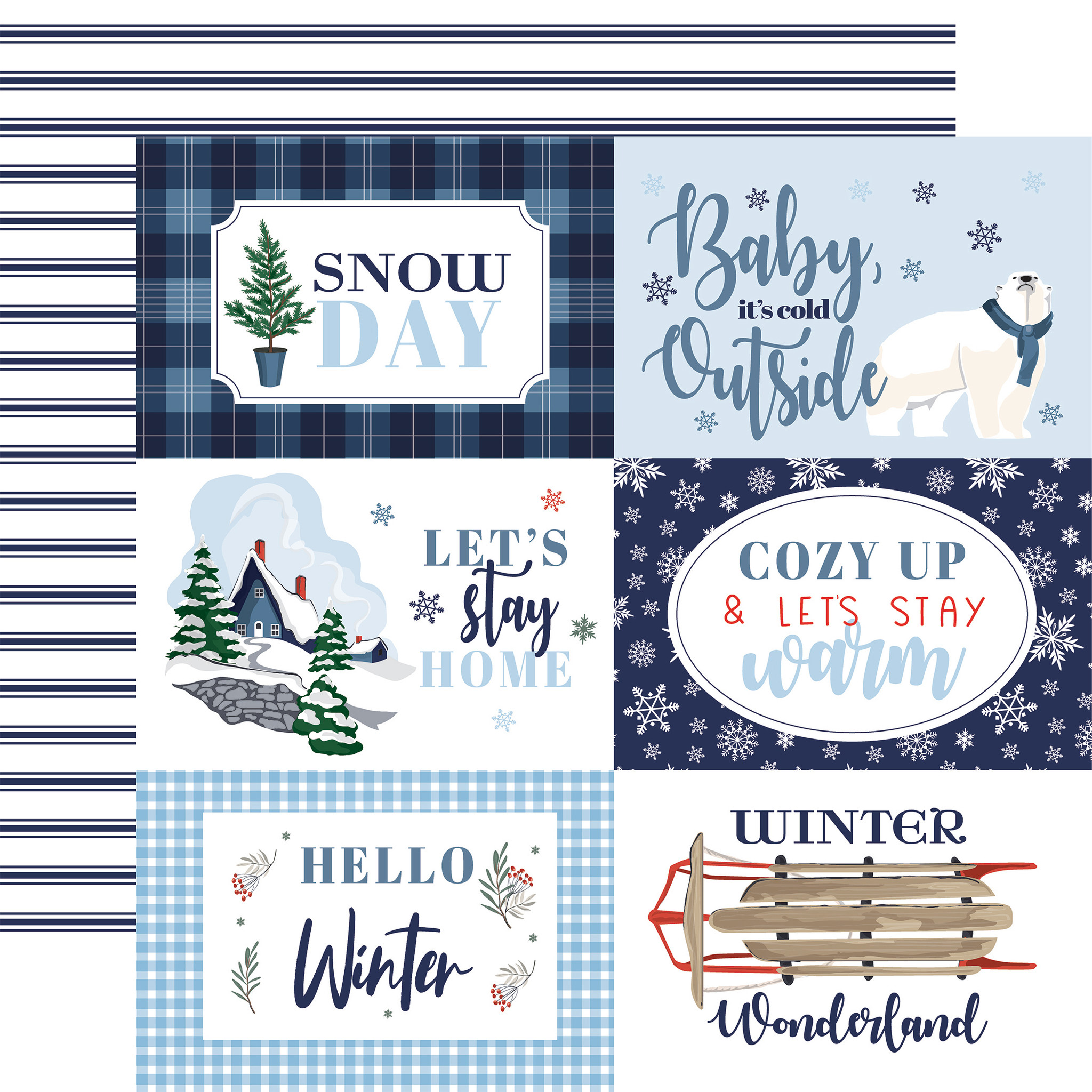 Hello Winter: Journaling Cards 12x12 Patterned Paper - Echo Park Paper Co.