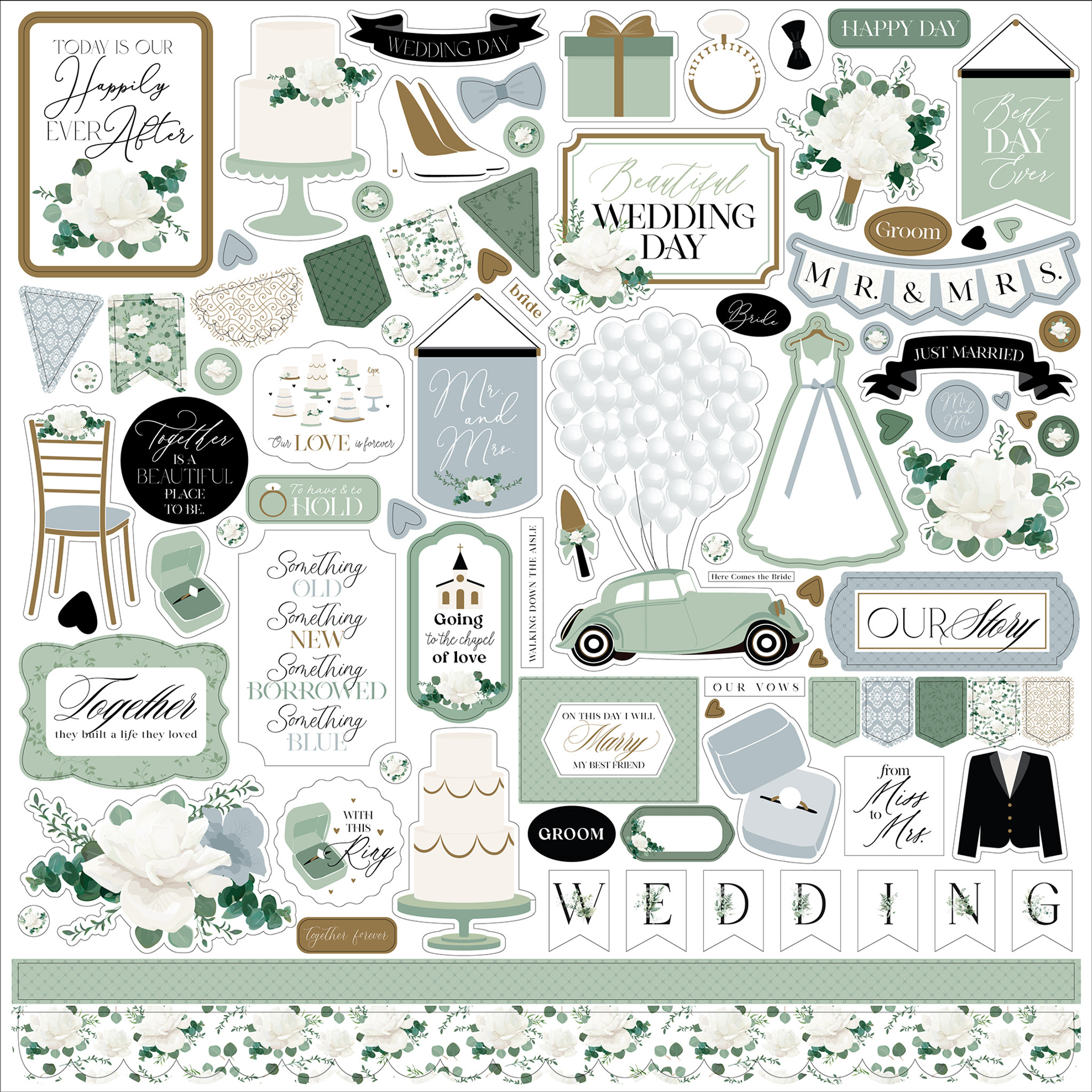 Echo Park 12x12 Cardstock Stickers - Wedding Bliss - Elements –  Scrapbooking for Less