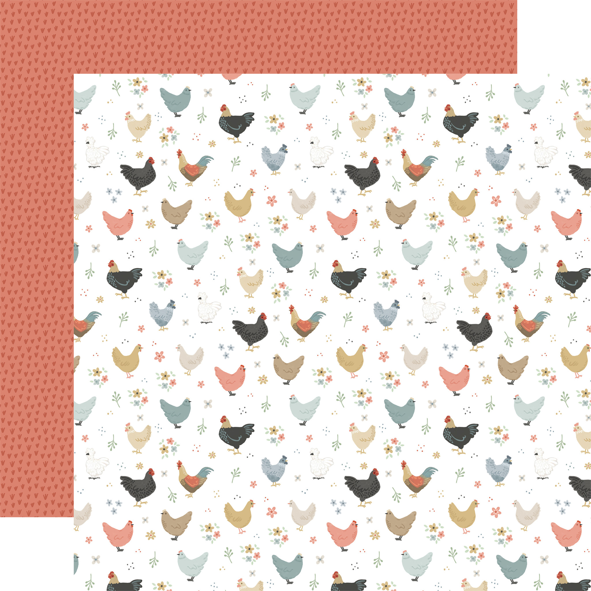 On The Farm: Roaming Chickens 12x12 Patterned Paper - Echo Park Paper Co