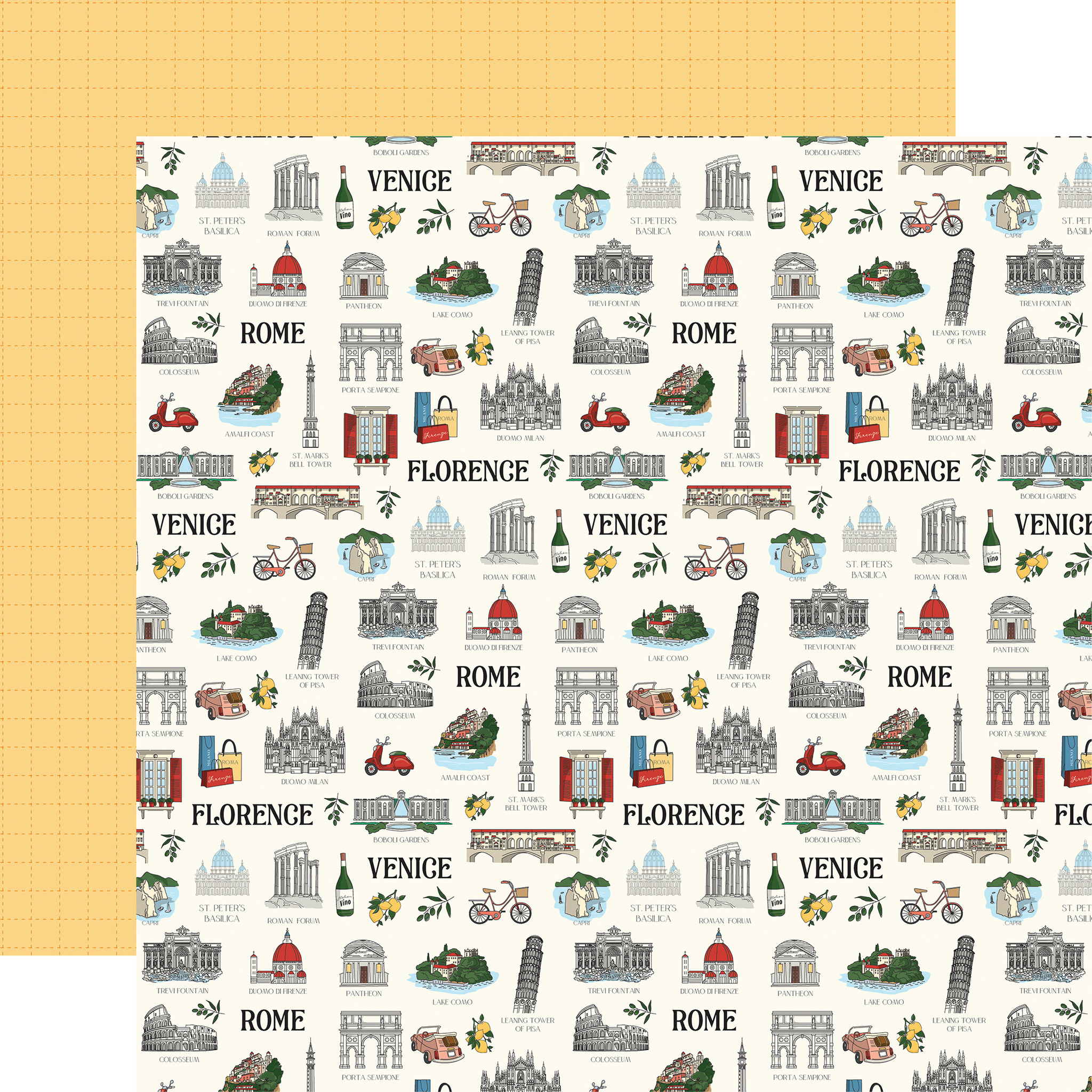 Italy: Must See Italy Spots 12x12 Patterned Paper - Echo Park Paper Co