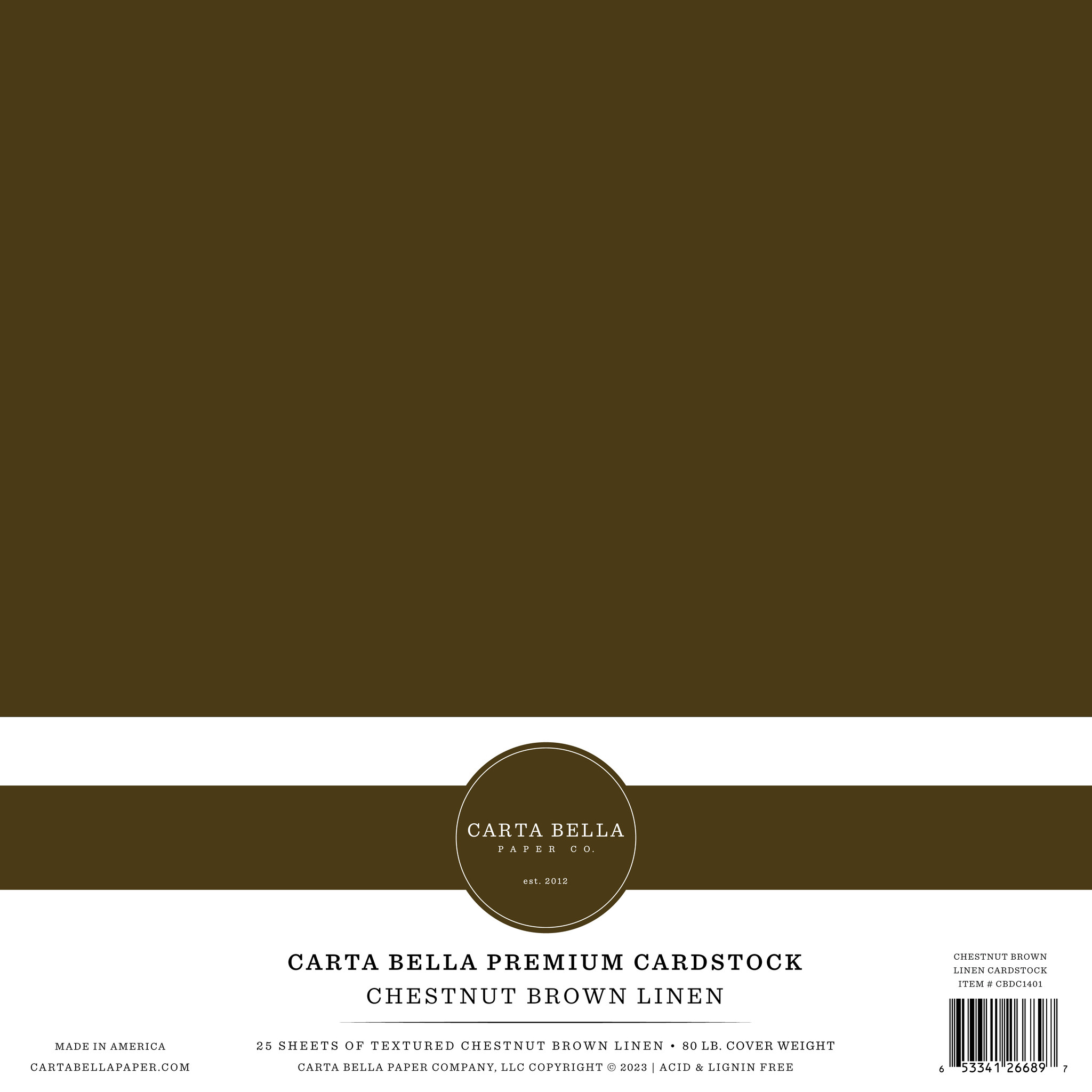 Chestnut Brown Linen 80# Cardstock - Echo Park Paper Co.